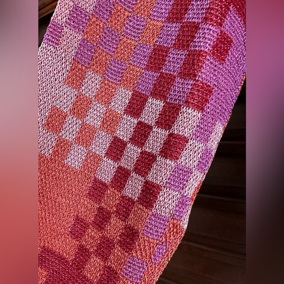 Happy Sheep NWT SIZE SMALL cardigan square pattern Fushia-Copper-Orange-Red - Picture 5 of 9